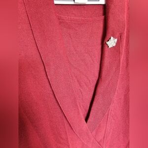 Sag Harbor Deep Red V-Neck Sweater With Crystal Broach